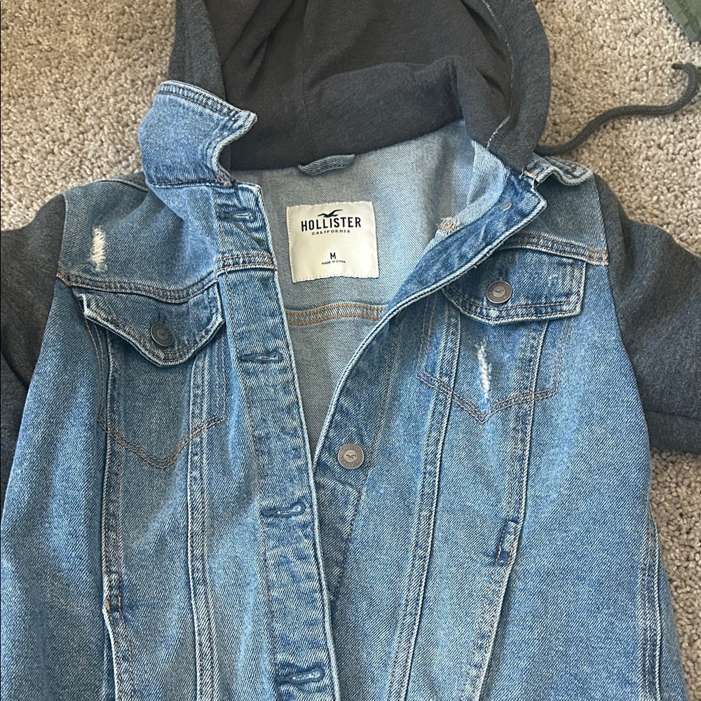 Hollister Blue Denim Jacket with Black Sleeves